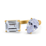 925 Sterling Silver Ring Open Teardrop Pear Emerald Cut CZ Wedding Engagement Bridal Anniversary Cocktail Ring