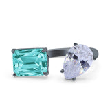 925 Sterling Silver Ring Open Teardrop Pear Emerald Cut CZ Wedding Engagement Bridal Anniversary Cocktail Ring