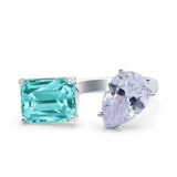 925 Sterling Silver Ring Open Teardrop Pear Emerald Cut CZ Wedding Engagement Bridal Anniversary Cocktail Ring