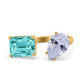 925 Sterling Silver Ring Open Teardrop Pear Emerald Cut CZ Wedding Engagement Bridal Anniversary Cocktail Ring