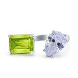 925 Sterling Silver Ring Open Teardrop Pear Emerald Cut CZ Wedding Engagement Bridal Anniversary Cocktail Ring