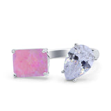 925 Sterling Silver Ring Open Teardrop Pear Emerald Cut CZ Wedding Engagement Bridal Anniversary Cocktail Ring