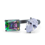 925 Sterling Silver Ring Open Teardrop Pear Emerald Cut CZ Wedding Engagement Bridal Anniversary Cocktail Ring