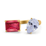 925 Sterling Silver Ring Open Teardrop Pear Emerald Cut CZ Wedding Engagement Bridal Anniversary Cocktail Ring