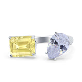 925 Sterling Silver Ring Open Teardrop Pear Emerald Cut CZ Wedding Engagement Bridal Anniversary Cocktail Ring