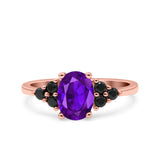 Art Deco Oval Wedding Engagement Bridal Ring Black Simulated Cubic Zirconia 925 Sterling Silver