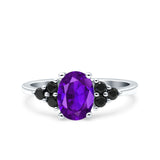 Art Deco Oval Wedding Engagement Bridal Ring Black Simulated Cubic Zirconia 925 Sterling Silver