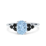 Art Deco Oval Wedding Engagement Bridal Ring Black Simulated Cubic Zirconia 925 Sterling Silver