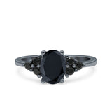 Art Deco Oval Wedding Engagement Bridal Ring Black Simulated Cubic Zirconia 925 Sterling Silver