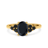 Art Deco Oval Wedding Engagement Bridal Ring Black Simulated Cubic Zirconia 925 Sterling Silver