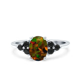 Art Deco Oval Wedding Engagement Bridal Ring Black Simulated Cubic Zirconia 925 Sterling Silver