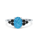 Art Deco Oval Wedding Engagement Bridal Ring Black Simulated Cubic Zirconia 925 Sterling Silver