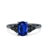 Art Deco Oval Wedding Engagement Bridal Ring Black Simulated Cubic Zirconia 925 Sterling Silver