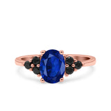 Art Deco Oval Wedding Engagement Bridal Ring Black Simulated Cubic Zirconia 925 Sterling Silver