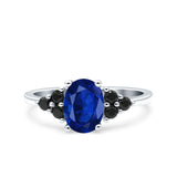 Art Deco Oval Wedding Engagement Bridal Ring Black Simulated Cubic Zirconia 925 Sterling Silver