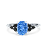 Art Deco Oval Wedding Engagement Bridal Ring Black Simulated Cubic Zirconia 925 Sterling Silver