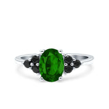 Art Deco Oval Wedding Engagement Bridal Ring Black Simulated Cubic Zirconia 925 Sterling Silver