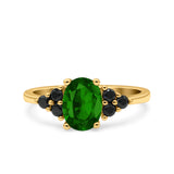 Art Deco Oval Wedding Engagement Bridal Ring Black Simulated Cubic Zirconia 925 Sterling Silver