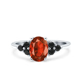 Art Deco Oval Wedding Engagement Bridal Ring Black Simulated Cubic Zirconia 925 Sterling Silver