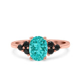 Art Deco Oval Wedding Engagement Bridal Ring Black Simulated Cubic Zirconia 925 Sterling Silver