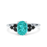 Art Deco Oval Wedding Engagement Bridal Ring Black Simulated Cubic Zirconia 925 Sterling Silver