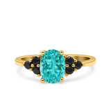 Art Deco Oval Wedding Engagement Bridal Ring Black Simulated Cubic Zirconia 925 Sterling Silver