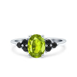 Art Deco Oval Wedding Engagement Bridal Ring Black Simulated Cubic Zirconia 925 Sterling Silver