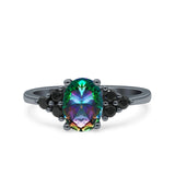 Art Deco Oval Wedding Engagement Bridal Ring Black Simulated Cubic Zirconia 925 Sterling Silver