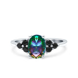 Art Deco Oval Wedding Engagement Bridal Ring Black Simulated Cubic Zirconia 925 Sterling Silver