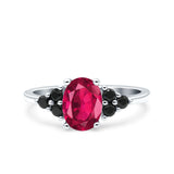 Art Deco Oval Wedding Engagement Bridal Ring Black Simulated Cubic Zirconia 925 Sterling Silver