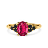 Art Deco Oval Wedding Engagement Bridal Ring Black Simulated Cubic Zirconia 925 Sterling Silver