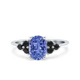 Art Deco Oval Wedding Engagement Bridal Ring Black Simulated Cubic Zirconia 925 Sterling Silver