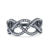 Infinity Half Eternity Petite Ring Wedding Engagement Band Round Pave Simulated Cubic Zirconia 925 Sterling Silver