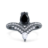 Art Deco Solitaire Accent Pear Wedding Engagement Bridal Ring Band Round Simulated Cubic Zirconia 925 Sterling Silver