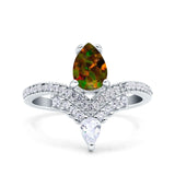 Art Deco Solitaire Accent Pear Wedding Engagement Bridal Ring Band Round Simulated Cubic Zirconia 925 Sterling Silver