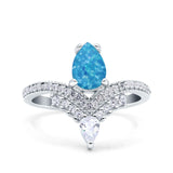 Art Deco Solitaire Accent Pear Wedding Engagement Bridal Ring Band Round Simulated Cubic Zirconia 925 Sterling Silver