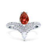 Art Deco Solitaire Accent Pear Wedding Engagement Bridal Ring Band Round Simulated Cubic Zirconia 925 Sterling Silver