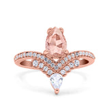 Art Deco Solitaire Accent Pear Wedding Engagement Bridal Ring Band Round Simulated Cubic Zirconia 925 Sterling Silver