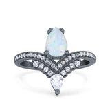 Art Deco Solitaire Accent Pear Wedding Engagement Bridal Ring Band Round Simulated Cubic Zirconia 925 Sterling Silver