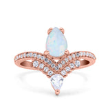 Art Deco Solitaire Accent Pear Wedding Engagement Bridal Ring Band Round Simulated Cubic Zirconia 925 Sterling Silver