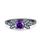 Art Deco Wedding Bridal Ring Leaf Dainty Round Simulated Cubic Zirconia 925 Sterling Silver