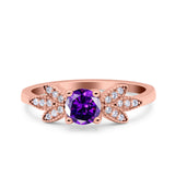 Art Deco Wedding Bridal Ring Leaf Dainty Round Simulated Cubic Zirconia 925 Sterling Silver