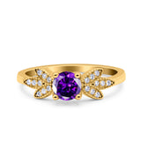 Art Deco Wedding Bridal Ring Leaf Dainty Round Simulated Cubic Zirconia 925 Sterling Silver