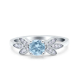 Art Deco Wedding Bridal Ring Leaf Dainty Round Simulated Cubic Zirconia 925 Sterling Silver