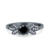 Art Deco Wedding Bridal Ring Leaf Dainty Round Simulated Cubic Zirconia 925 Sterling Silver