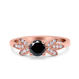 Art Deco Wedding Bridal Ring Leaf Dainty Round Simulated Cubic Zirconia 925 Sterling Silver