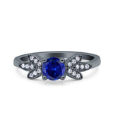 Art Deco Wedding Bridal Ring Leaf Dainty Round Simulated Cubic Zirconia 925 Sterling Silver