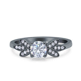 Art Deco Wedding Bridal Ring Leaf Dainty Round Simulated Cubic Zirconia 925 Sterling Silver