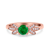 Art Deco Wedding Bridal Ring Leaf Dainty Round Simulated Cubic Zirconia 925 Sterling Silver