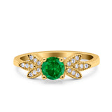 Art Deco Wedding Bridal Ring Leaf Dainty Round Simulated Cubic Zirconia 925 Sterling Silver